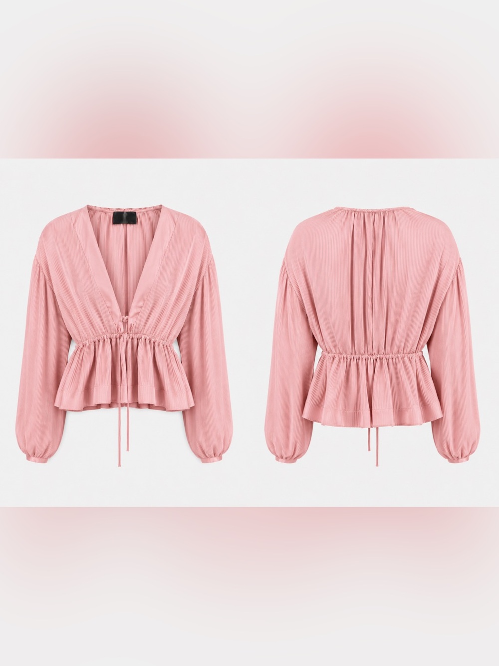 Women’s Pink Pleated V-Neck Peplum Blouse